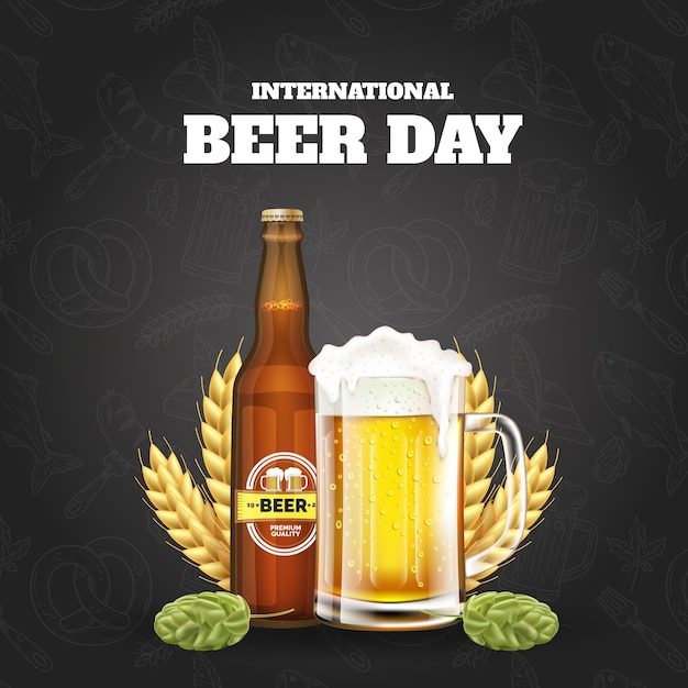 Ilustração realista para a celebração do Dia Internacional da Cerveja