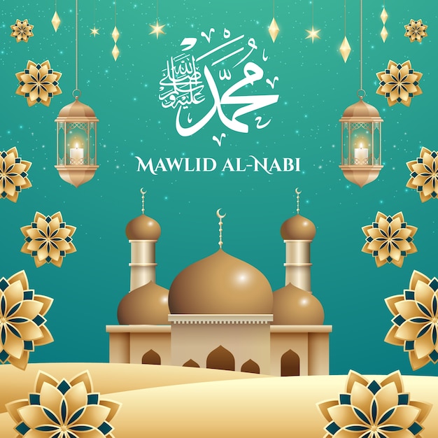 Vetor ilustração realista para celebração mawlid al-nabi