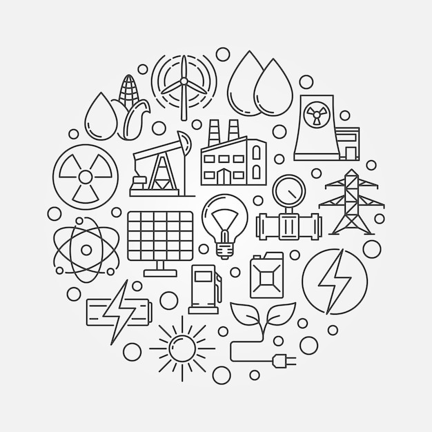 Ilustração redonda do conceito de vetor de energia em estilo de linha fina
