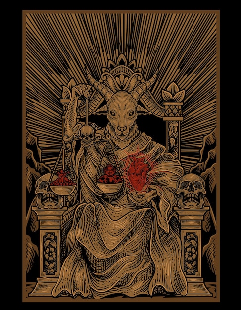 Ilustração rei de satanás com estilo de gravura