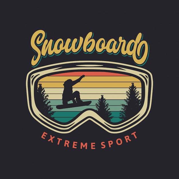 Ilustração retrô de esporte radical de snowboard