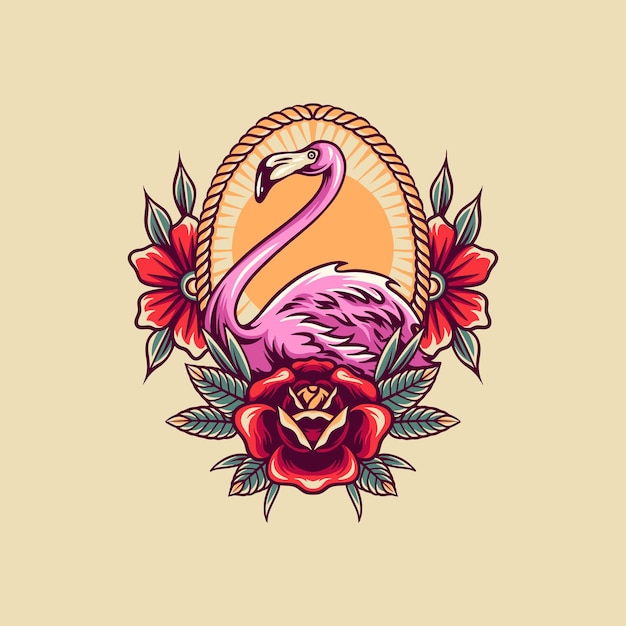 Ilustração retrô de flamingo de verão