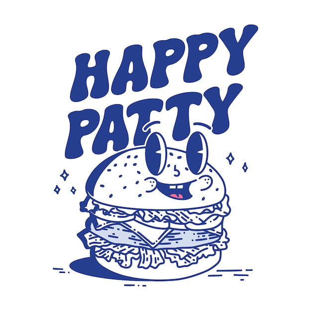 Vetor ilustração retrô de happy patty burger