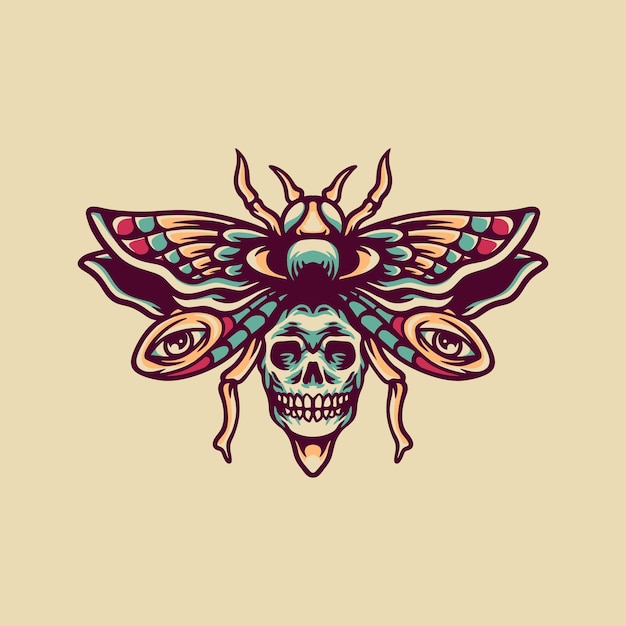 Ilustração retrô de inseto de caveira