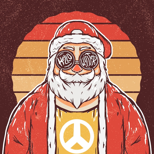 Vetor ilustração retrô hippie do papai noel