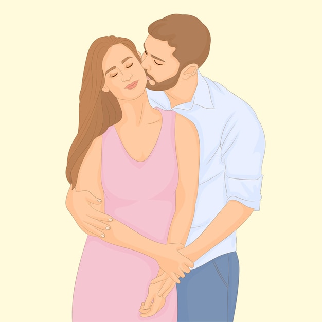 Vetor ilustração romântica de um homem beijando sua namorada na bochecha