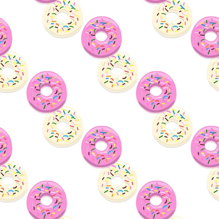 Vetor ilustração sem costura padrão de donuts rosa e esmalte claro em um fundo branco