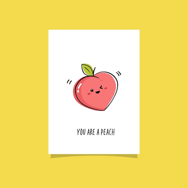 Ilustração simples com frutas e frase engraçada. você é um pêssego. desenho pré-fabricado de berço com ilustração de pêssego kawaii