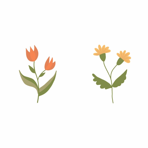 Vetor ilustração simples de duas flores estilizadas em um fundo simples