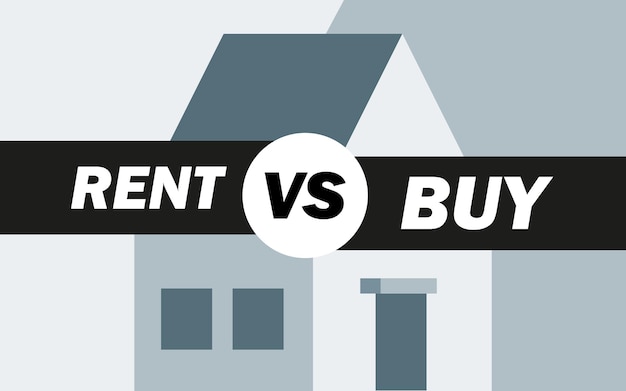 Vetor ilustração simples e clara da escolha entre comprar e alugar uma casa, decisão ou conselho de propriedade imobiliária