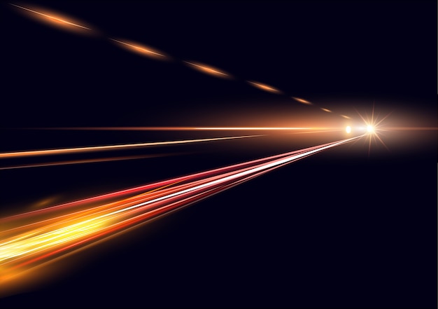 ilustração simulação de longa exposição tráfego à noite. Luzes de alta velocidade em fundo preto.