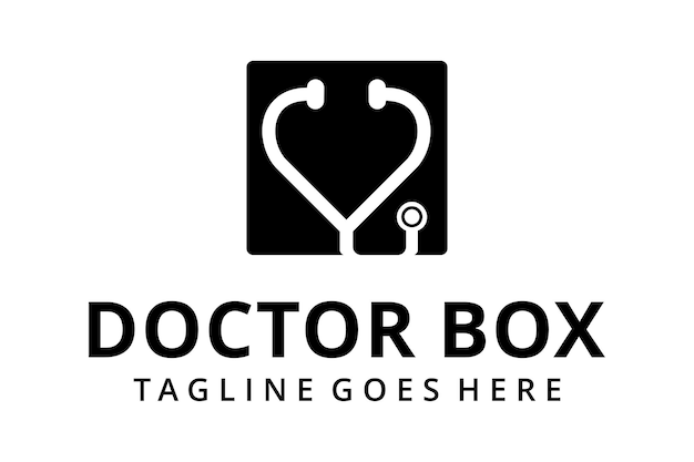 Ilustração sinal de estetoscópio médico moderno moderno conectar com design de logotipo de caixa