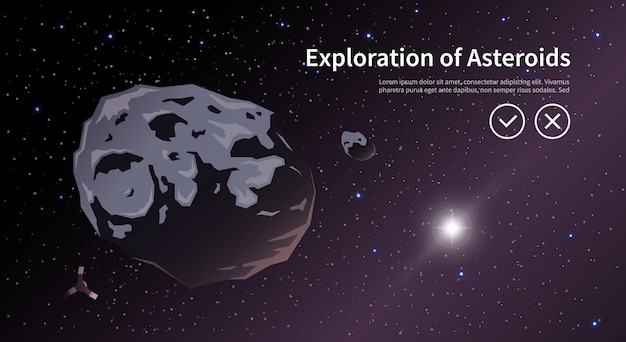 Ilustração sobre o tema: astronomia, vôo espacial, exploração espacial, colonização, tecnologia espacial. o banner da web. asteroids
