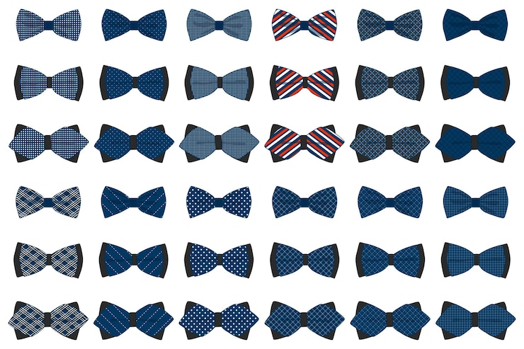 Vetor ilustração sobre o tema grande conjunto colorido fita diferentes tipos de gravata de laço de vários tamanhos padrão de laço que consiste em coleção de roupas têxteis laço de laço para beleza a laço é um acessório divertido homem em fita