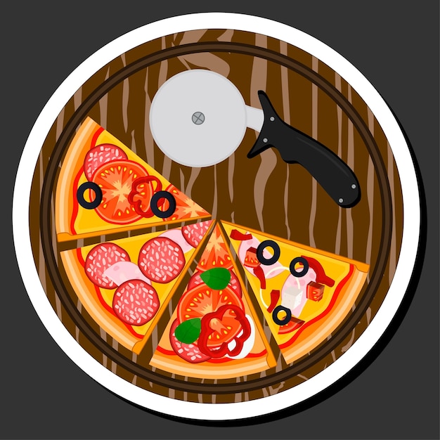 Ilustração sobre o tema grande pizza quente e saborosa para o menu da pizzeria