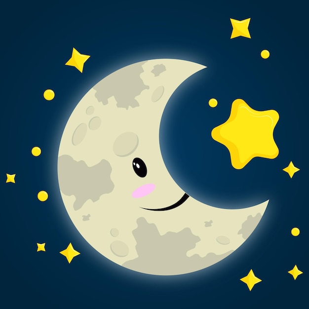 Ilustração sorridente de lua e estrelas dos desenhos animados