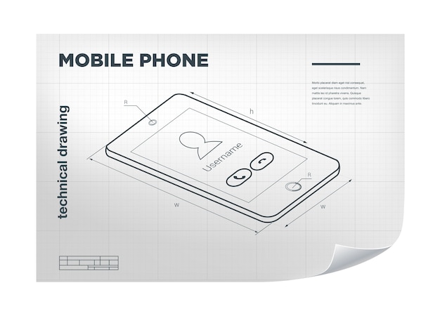 Vetor ilustração técnica com desenho de telefone móvel