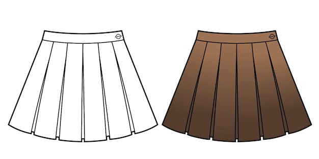 Ilustração técnica de moda de saia plissada
