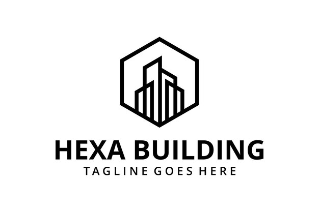 Vetor ilustração torre de construção moderna construção de imóveis no modelo de design de logotipo hexágono