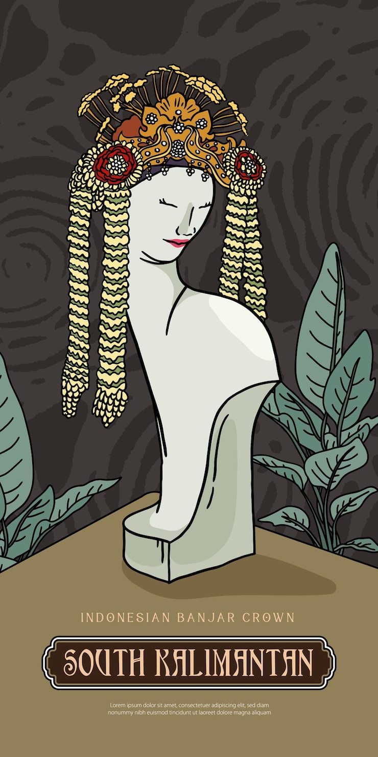Vetor ilustração tradicional indonésia da coroa do casamento chapéu tradicional de banjar south kalimantan