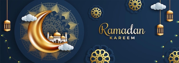 Vetor ilustração tridimensional realista de ramadan kareem