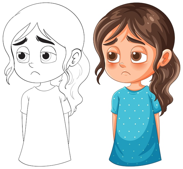 Ilustração Triste da Menina de Vestuário Azul