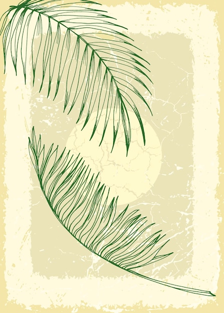 Vetor ilustração tropical de arte de parede botânica desenho de arte de linha de folhagem com forma retrô e abstrata design de arte de planta de grunge para papel de parede de capa de impressão arte de parede mínima e natural