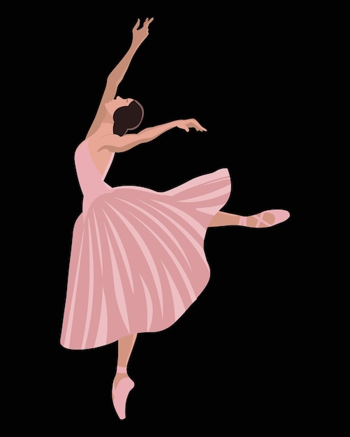 Ilustração uma bailarina elegante em um vestido rosa em um fundo preto