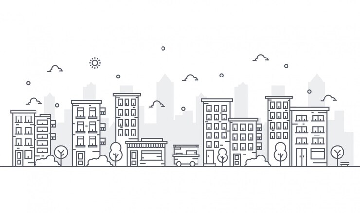 Vetor ilustração urbana em estilo bonito de linha fina