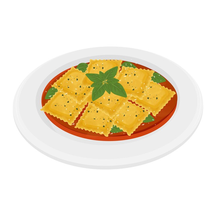 Vetor ilustração vector logo clipart pasta italiana ravioli com molho de tomate