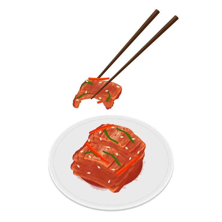 Vetor ilustração vector logo clipart pronto para comer kimchi geotjeori fresco com chopstick