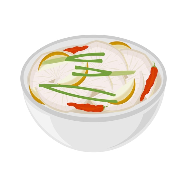 Vetor ilustração vector logo dongchimi coreano rabanete água kimchi em uma tigela
