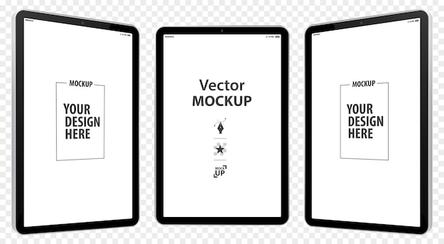 Ilustração Vector Mockup de Telas de Computadores Tablet com Vista em Perspectiva