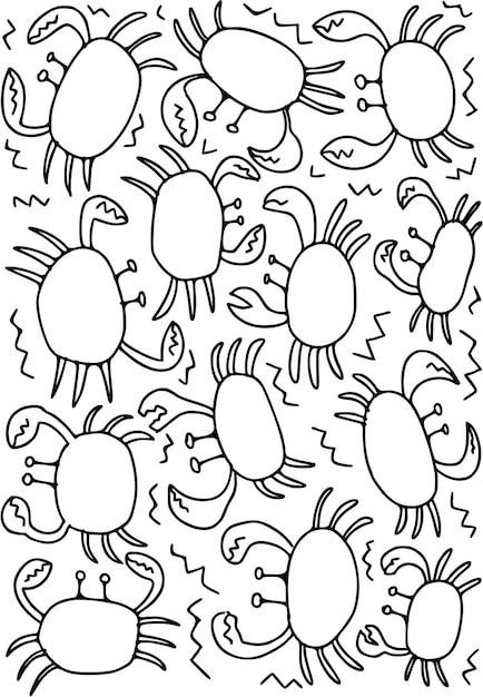 Vetor ilustração vectoria de caranguejo bonito coleção de animais marinhos no mar reunindo-se na praia
