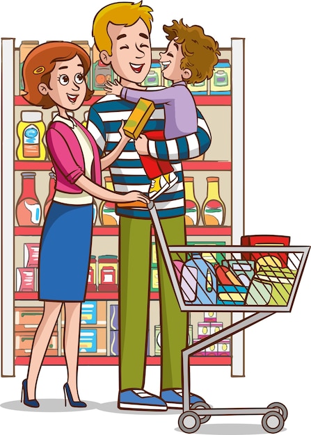 Ilustração vectorial de compras em família