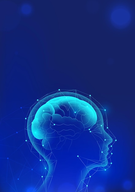 Ilustração vertical de estilo ciência e tecnologia cérebro humano fundo abstrato