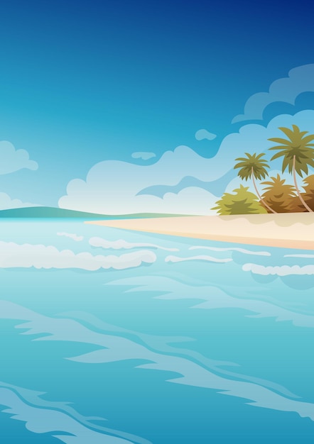 Ilustração vertical de praia de verão tropical