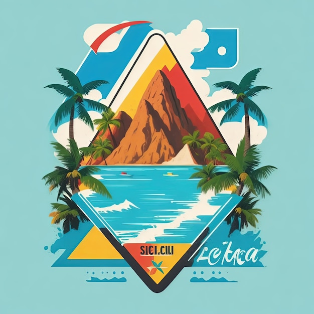 Ilustração vetor camiseta ilha móvel montanha design colorido