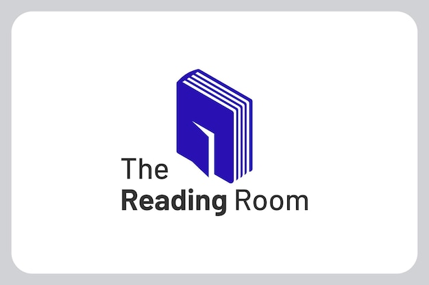 Ilustração vetor de logotipo da sala de leitura com ícone de livro e porta