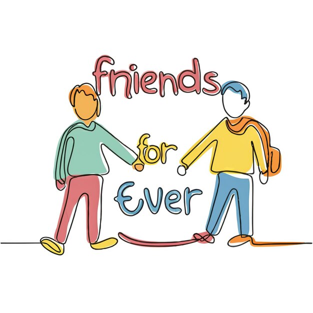 Vetor ilustração vetorial 2d colorida desenho contínuo de texto de amigos para sempre