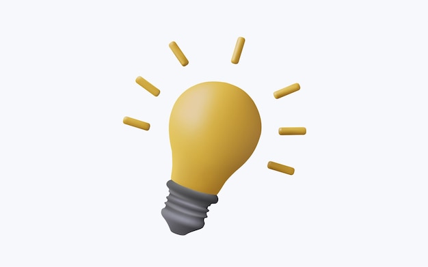 Ilustração vetorial 3D de lâmpada de luz isolada em fundo Iluminação Lâmpada elétrica Ideia Solução Ícone de pensamento Inspiração Novas ideias Educação Ideia criativa Pensamento conceito de ideia brilhante