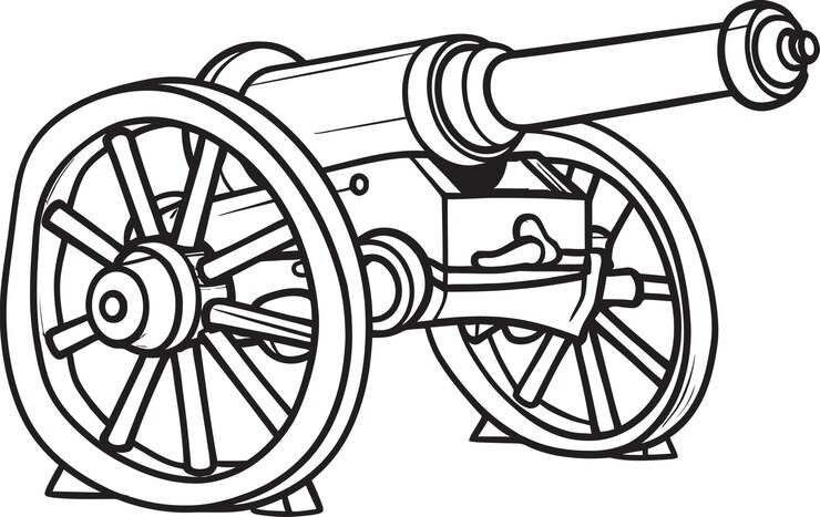 Vetor ilustração vetorial abrangente de um canhão de artilharia da primeira guerra mundial destacando sua característica de projeto