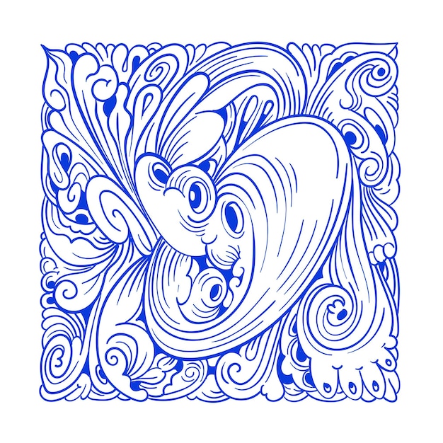 Ilustração vetorial abstrata de rabiscos étnicos e culturais em cor azul para plano de fundo