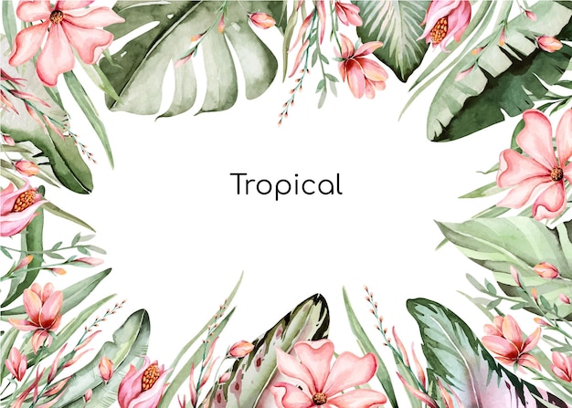 Vetor ilustração vetorial aquarela quadro tropical de verão com folhas de bananeira monstera e folhas de palmeira perfeito para convites de casamento imprime cartões postais cartazes