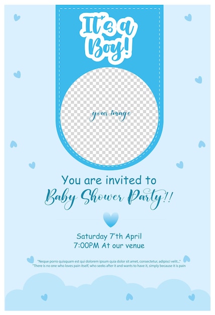 Ilustração vetorial babyshower cartão de convite modelo de banner de postagem editável