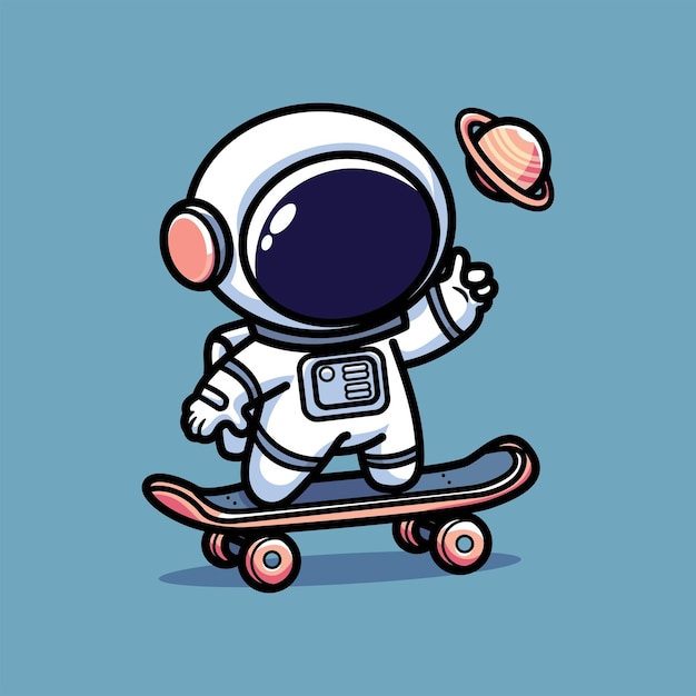 ilustração vetorial bonita de um astronauta jogando skate