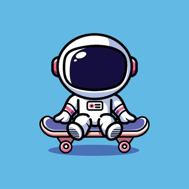 ilustração vetorial bonita de um astronauta jogando skate