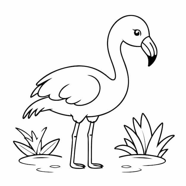 Vetor ilustração vetorial bonita doodle de flamingo para página de coloração