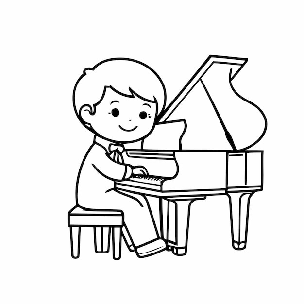 Ilustração vetorial bonita doodle de pianista para crianças página de coloração