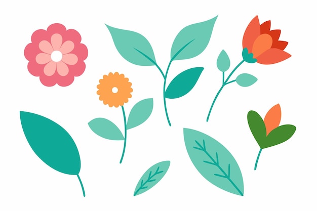 Ilustração vetorial botânica de folhas e flores